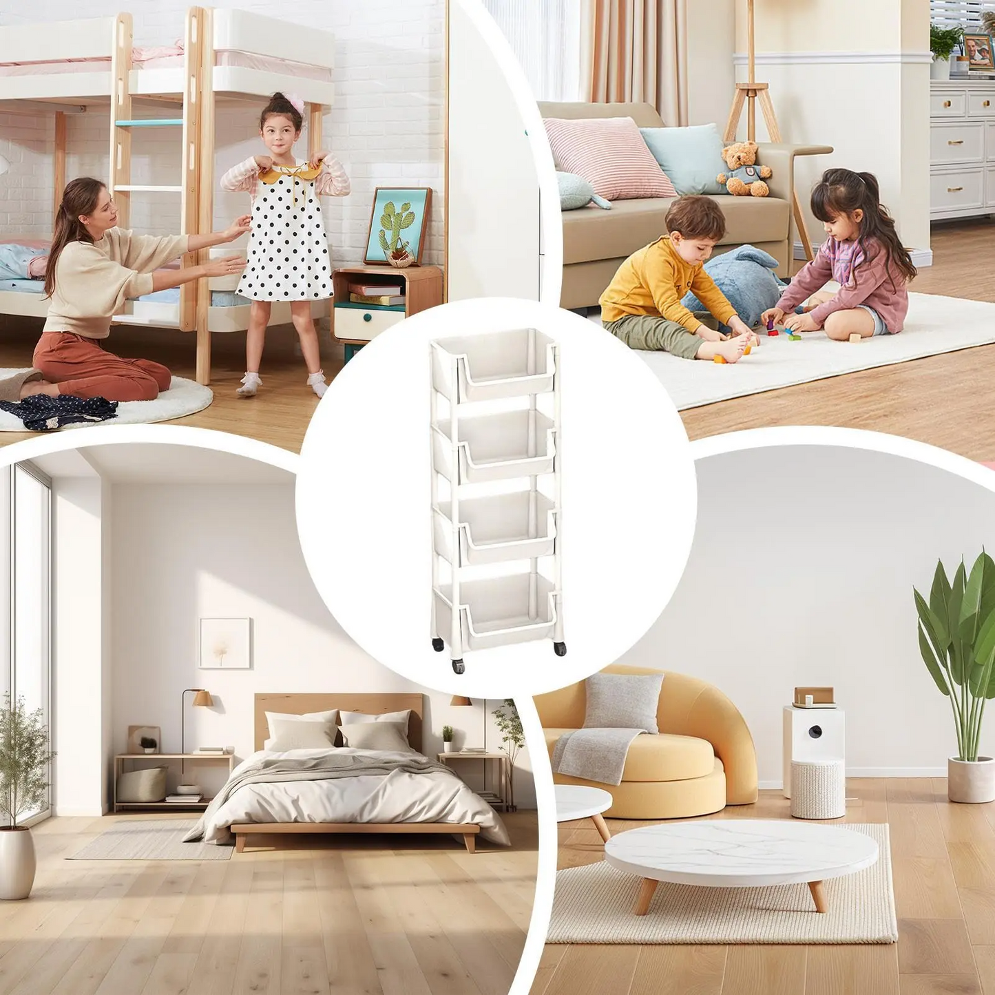 Multifunctional Large Capacity Plastic Storage Cart with Wheels - Layered Shelf Racks, Home Goods Organizer for Bedroom, Bathroom Items, Bathroom Gadget (Beige)