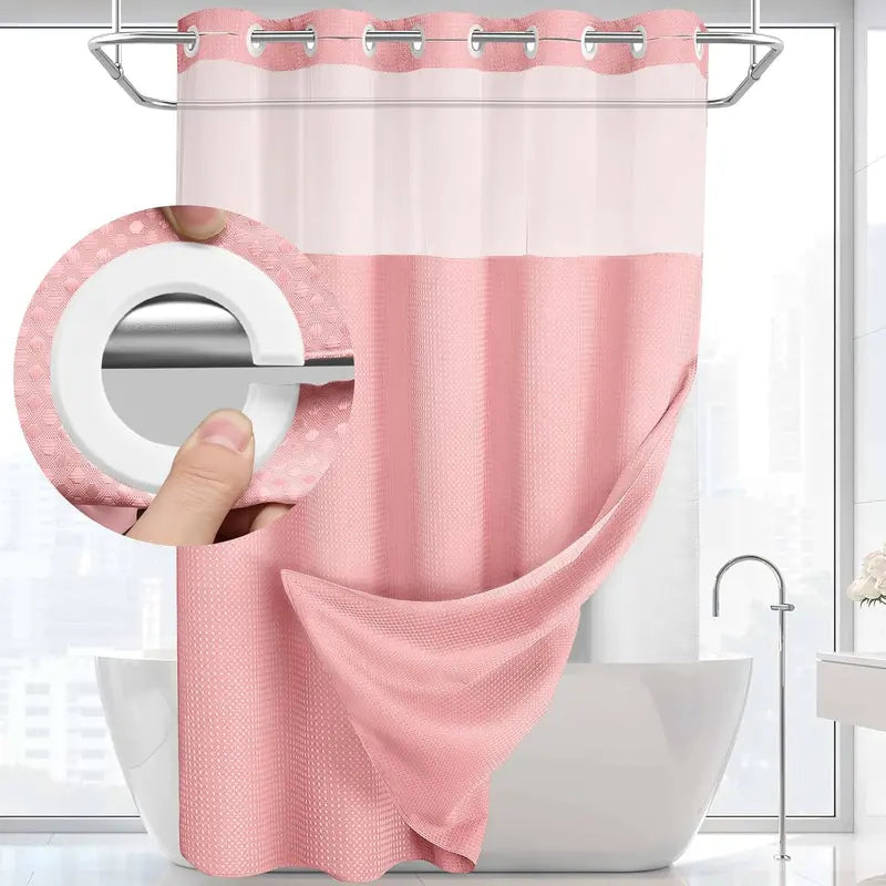 Upgrade Your Bathroom with a No-Hook Double Shower Curtain – Waterproof Fabric, Snap-In Liner, Easy Installation & Washable Design, 72" x 75"
