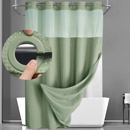 Upgrade Your Bathroom with a No-Hook Double Shower Curtain – Waterproof Fabric, Snap-In Liner, Easy Installation & Washable Design, 72" x 75"