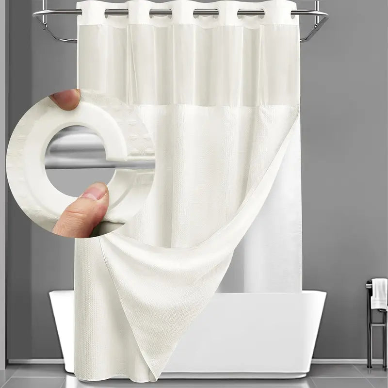 Upgrade Your Bathroom with a No-Hook Double Shower Curtain – Waterproof Fabric, Snap-In Liner, Easy Installation & Washable Design, 72" x 75"