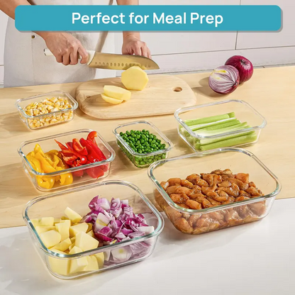 12 Pack Glass Food Storage Containers with Airtight Lids – Leakproof Meal Prep Lunch Containers, BPA-Free Glass Food Storage Set, Microwave, Oven, Freezer & Dishwasher Safe