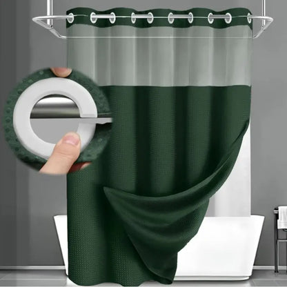 Upgrade Your Bathroom with a No-Hook Double Shower Curtain – Waterproof Fabric, Snap-In Liner, Easy Installation & Washable Design, 72" x 75"