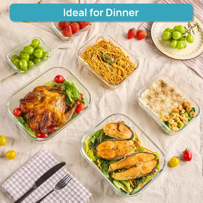 12 Pack Glass Food Storage Containers with Airtight Lids – Leakproof Meal Prep Lunch Containers, BPA-Free Glass Food Storage Set, Microwave, Oven, Freezer & Dishwasher Safe