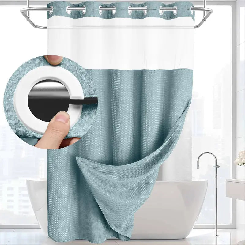 Upgrade Your Bathroom with a No-Hook Double Shower Curtain – Waterproof Fabric, Snap-In Liner, Easy Installation & Washable Design, 72" x 75"