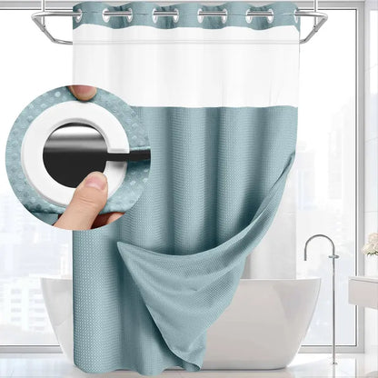 Upgrade Your Bathroom with a No-Hook Double Shower Curtain – Waterproof Fabric, Snap-In Liner, Easy Installation & Washable Design, 72" x 75"
