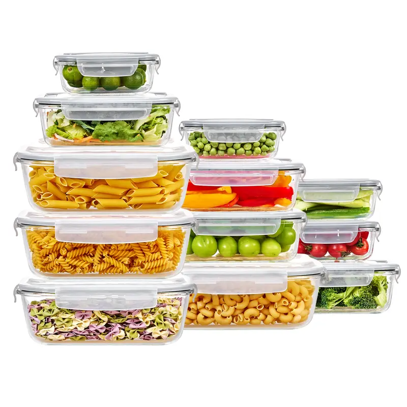 12 Pack Glass Food Storage Containers with Airtight Lids – Leakproof Meal Prep Lunch Containers, BPA-Free Glass Food Storage Set, Microwave, Oven, Freezer & Dishwasher Safe