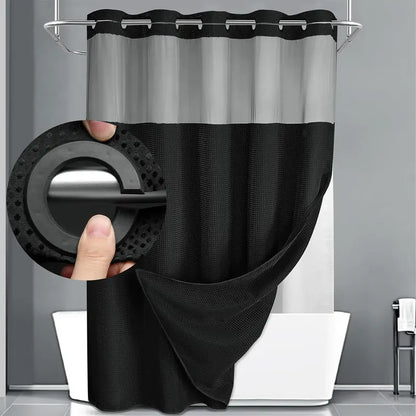 Upgrade Your Bathroom with a No-Hook Double Shower Curtain – Waterproof Fabric, Snap-In Liner, Easy Installation & Washable Design, 72" x 75"