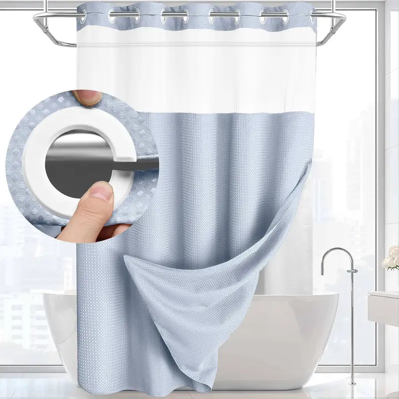 Upgrade Your Bathroom with a No-Hook Double Shower Curtain – Waterproof Fabric, Snap-In Liner, Easy Installation & Washable Design, 72" x 75"