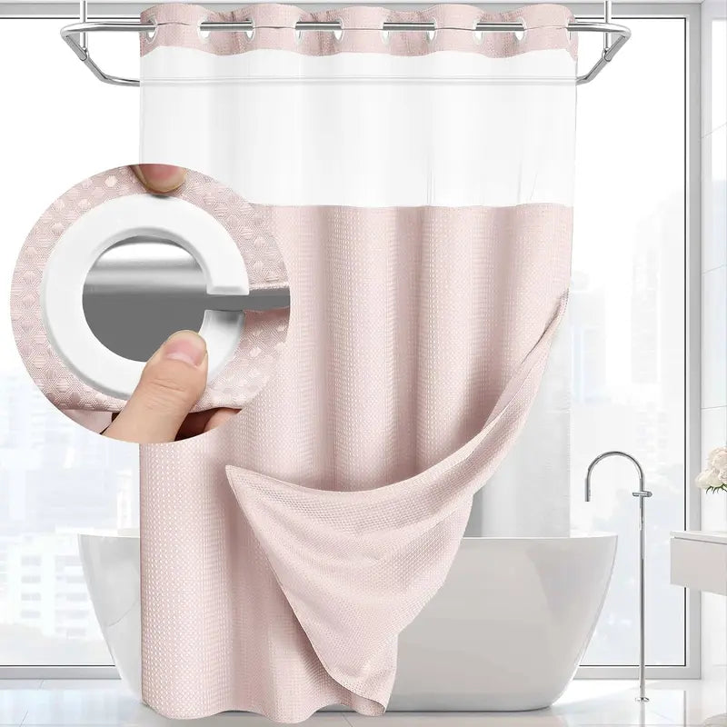 Upgrade Your Bathroom with a No-Hook Double Shower Curtain – Waterproof Fabric, Snap-In Liner, Easy Installation & Washable Design, 72" x 75"
