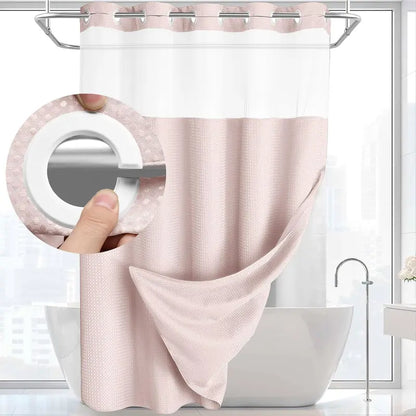 Upgrade Your Bathroom with a No-Hook Double Shower Curtain – Waterproof Fabric, Snap-In Liner, Easy Installation & Washable Design, 72" x 75"