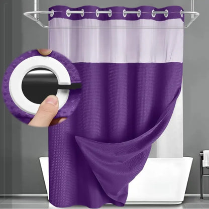 Upgrade Your Bathroom with a No-Hook Double Shower Curtain – Waterproof Fabric, Snap-In Liner, Easy Installation & Washable Design, 72" x 75"