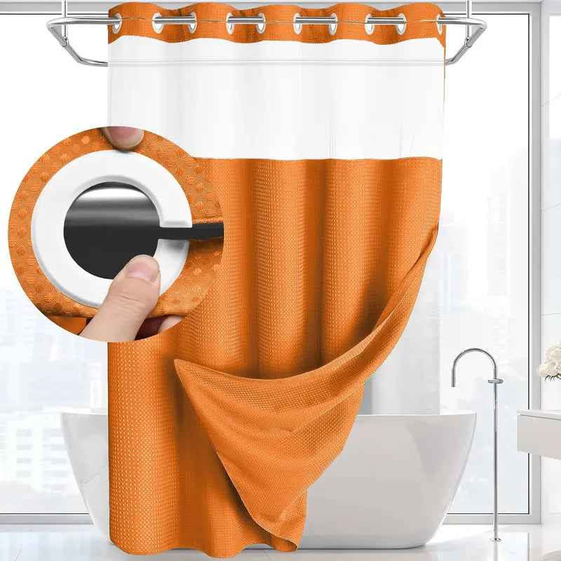 Upgrade Your Bathroom with a No-Hook Double Shower Curtain – Waterproof Fabric, Snap-In Liner, Easy Installation & Washable Design, 72" x 75"