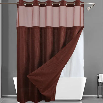 Upgrade Your Bathroom with a No-Hook Double Shower Curtain – Waterproof Fabric, Snap-In Liner, Easy Installation & Washable Design, 72" x 75"