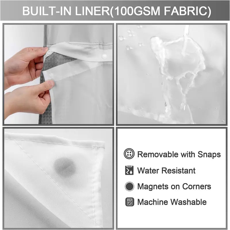 Upgrade Your Bathroom with a No-Hook Double Shower Curtain – Waterproof Fabric, Snap-In Liner, Easy Installation & Washable Design, 72" x 75"