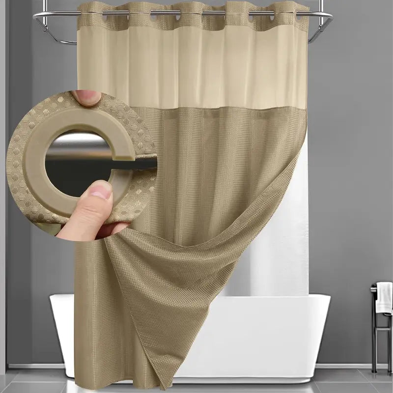Upgrade Your Bathroom with a No-Hook Double Shower Curtain – Waterproof Fabric, Snap-In Liner, Easy Installation & Washable Design, 72" x 75"