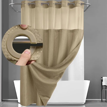 Upgrade Your Bathroom with a No-Hook Double Shower Curtain – Waterproof Fabric, Snap-In Liner, Easy Installation & Washable Design, 72" x 75"