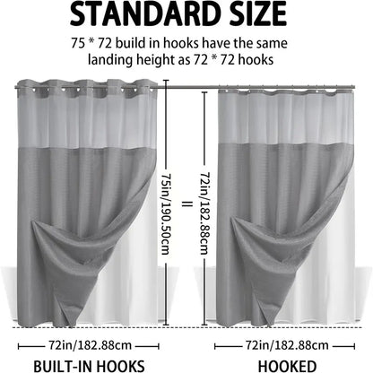 Upgrade Your Bathroom with a No-Hook Double Shower Curtain – Waterproof Fabric, Snap-In Liner, Easy Installation & Washable Design, 72" x 75"
