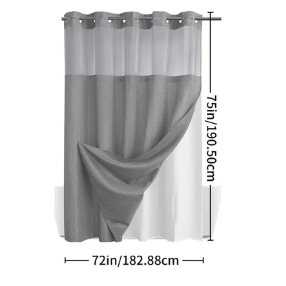 Upgrade Your Bathroom with a No-Hook Double Shower Curtain – Waterproof Fabric, Snap-In Liner, Easy Installation & Washable Design, 72" x 75"