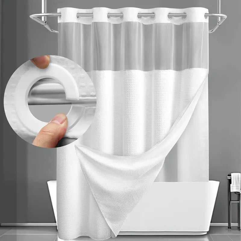Upgrade Your Bathroom with a No-Hook Double Shower Curtain – Waterproof Fabric, Snap-In Liner, Easy Installation & Washable Design, 72" x 75"