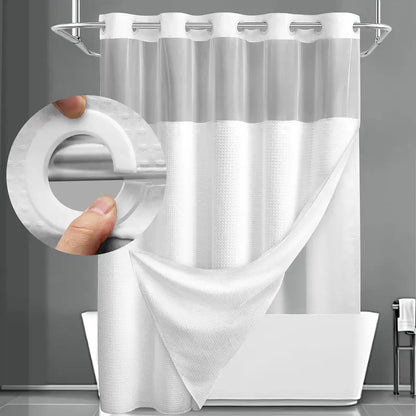 Upgrade Your Bathroom with a No-Hook Double Shower Curtain – Waterproof Fabric, Snap-In Liner, Easy Installation & Washable Design, 72" x 75"
