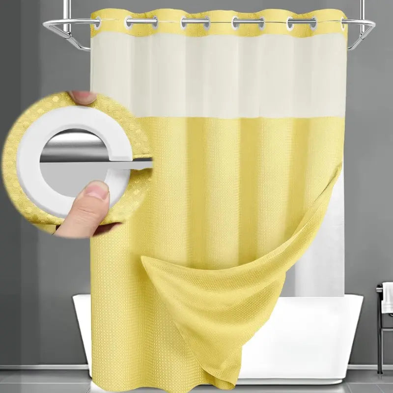 Upgrade Your Bathroom with a No-Hook Double Shower Curtain – Waterproof Fabric, Snap-In Liner, Easy Installation & Washable Design, 72" x 75"