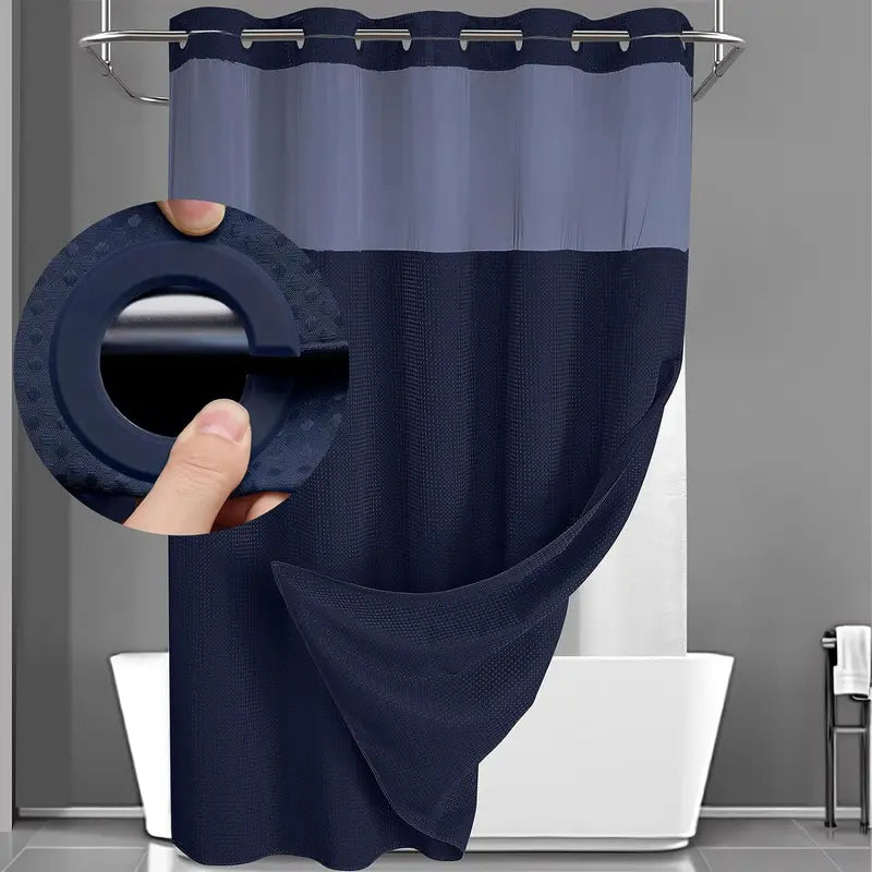 Upgrade Your Bathroom with a No-Hook Double Shower Curtain – Waterproof Fabric, Snap-In Liner, Easy Installation & Washable Design, 72" x 75"