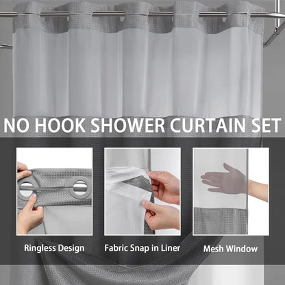 Upgrade Your Bathroom with a No-Hook Double Shower Curtain – Waterproof Fabric, Snap-In Liner, Easy Installation & Washable Design, 72" x 75"