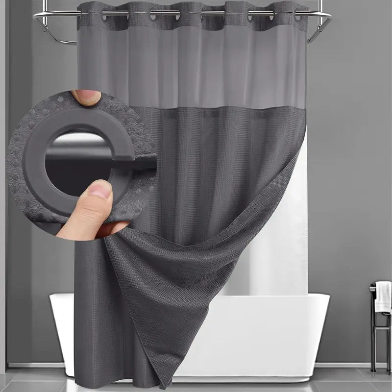 Upgrade Your Bathroom with a No-Hook Double Shower Curtain – Waterproof Fabric, Snap-In Liner, Easy Installation & Washable Design, 72" x 75"