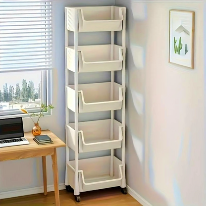 Multifunctional Large Capacity Plastic Storage Cart with Wheels - Layered Shelf Racks, Home Goods Organizer for Bedroom, Bathroom Items, Bathroom Gadget (Beige)