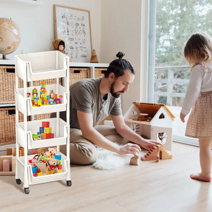 Multifunctional Large Capacity Plastic Storage Cart with Wheels - Layered Shelf Racks, Home Goods Organizer for Bedroom, Bathroom Items, Bathroom Gadget (Beige)