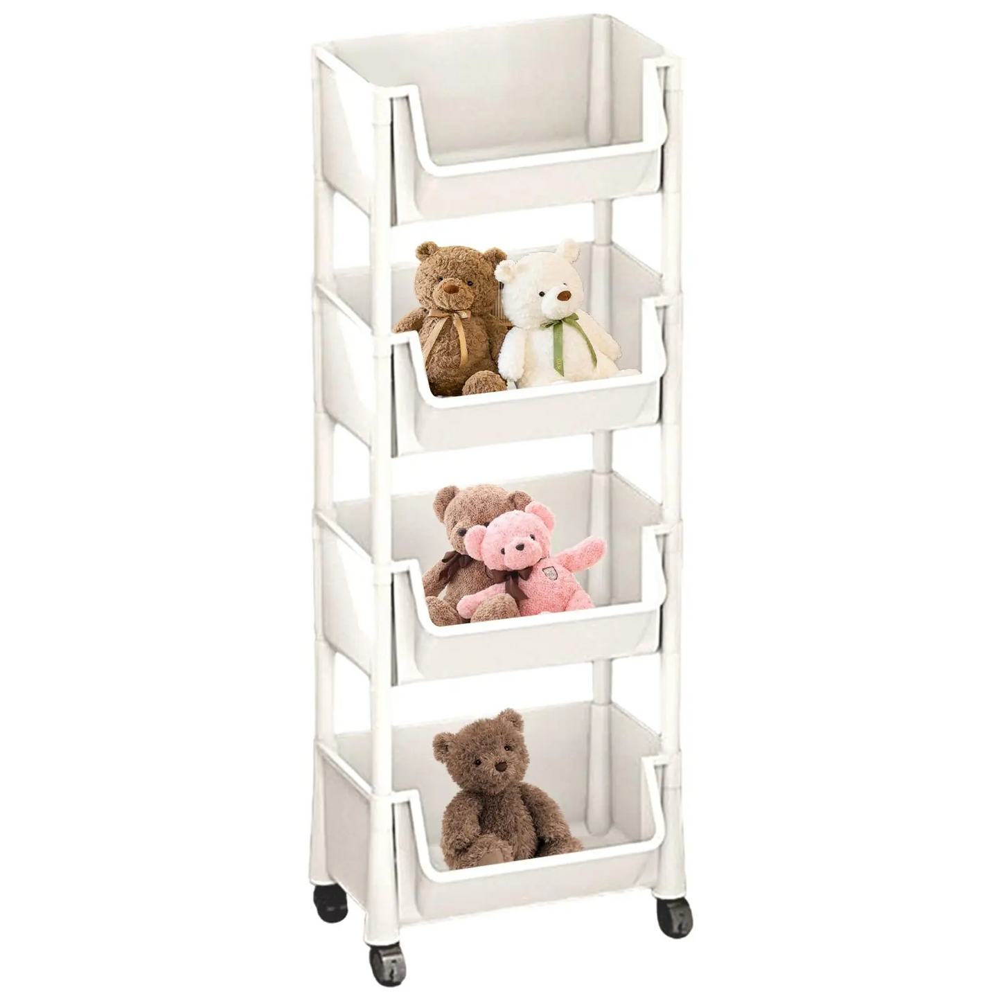 Multifunctional Large Capacity Plastic Storage Cart with Wheels - Layered Shelf Racks, Home Goods Organizer for Bedroom, Bathroom Items, Bathroom Gadget (Beige)