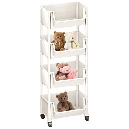 Multifunctional Large Capacity Plastic Storage Cart with Wheels - Layered Shelf Racks, Home Goods Organizer for Bedroom, Bathroom Items, Bathroom Gadget (Beige)