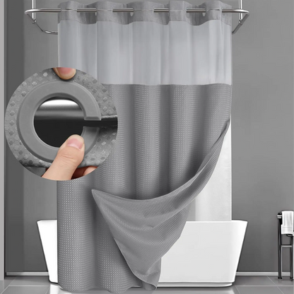 Upgrade Your Bathroom with a No-Hook Double Shower Curtain – Waterproof Fabric, Snap-In Liner, Easy Installation & Washable Design, 72" x 75"