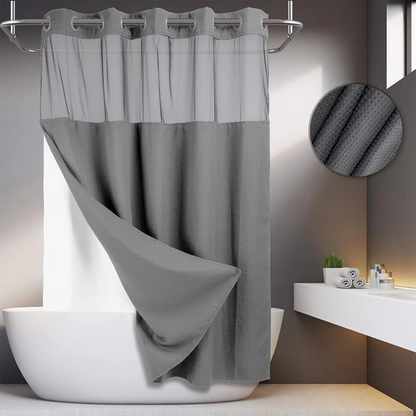 Upgrade Your Bathroom with a No-Hook Double Shower Curtain – Waterproof Fabric, Snap-In Liner, Easy Installation & Washable Design, 72" x 75"