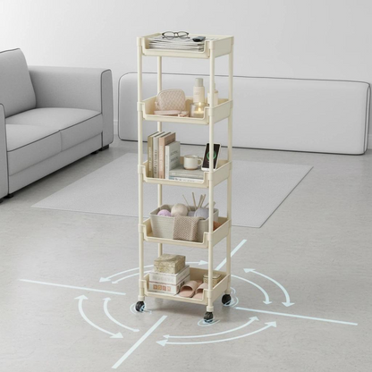 Multifunctional Large Capacity Plastic Storage Cart with Wheels - Layered Shelf Racks, Home Goods Organizer for Bedroom, Bathroom Items, Bathroom Gadget (Beige)