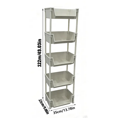 Multifunctional Large Capacity Plastic Storage Cart with Wheels - Layered Shelf Racks, Home Goods Organizer for Bedroom, Bathroom Items, Bathroom Gadget (Beige)