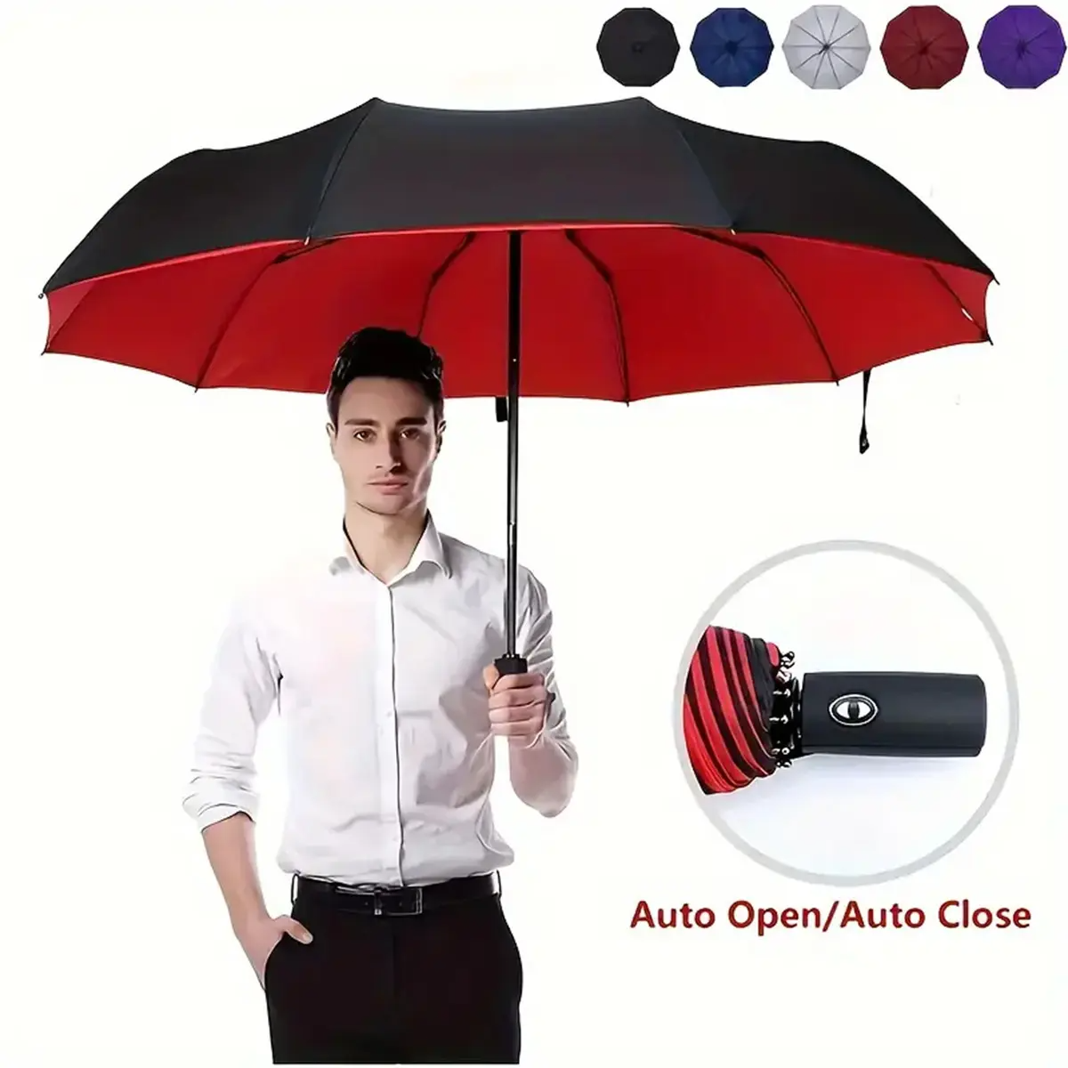 Automatic Folding Windproof Umbrella – Compact Waterproof Rain Umbrella with Easy-Grab Loop, Portable Travel Design for Men & Women