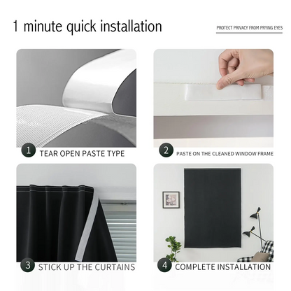 Blackout Window Curtain – No-Drill Magic Tape Installation, Light-Blocking Privacy Shade for Bedroom, Living Room & Kitchen