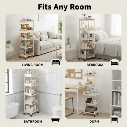 Multifunctional Large Capacity Plastic Storage Cart with Wheels - Layered Shelf Racks, Home Goods Organizer for Bedroom, Bathroom Items, Bathroom Gadget (Beige)