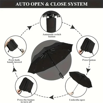 Automatic Folding Windproof Umbrella – Compact Waterproof Rain Umbrella with Easy-Grab Loop, Portable Travel Design for Men & Women